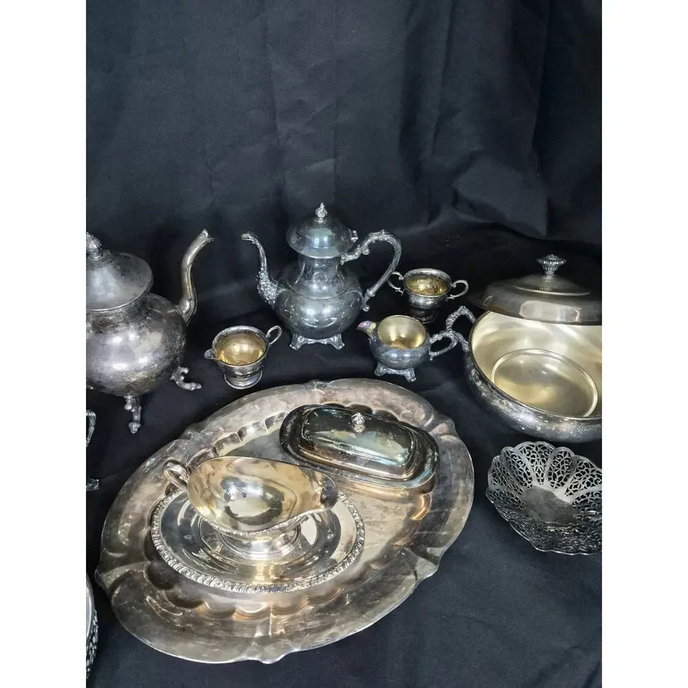 Vtg Silverplated WM Rogers Henley Service Set Tea Sugar Cream Butter Gravy Candy